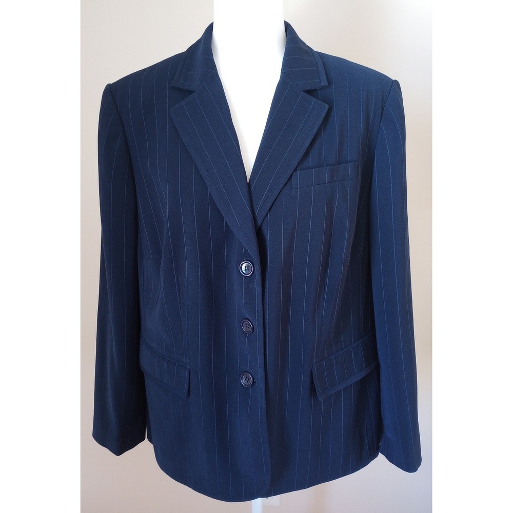 John Meyer Of Norwich Women's Pinstriped 3 Button Career Blazer 16W Navy EUC